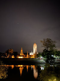 Reflection of illuminated buildings in water at night