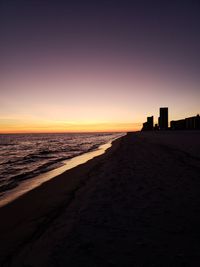 Scenic view of sea against clear sky during sunset