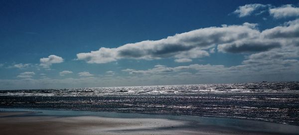 Scenic view of sea against cloudy sky