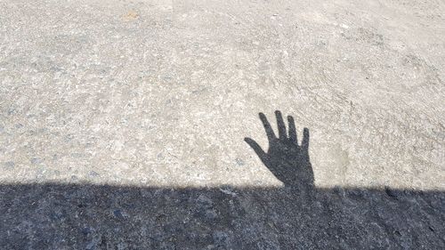 Shadow of person hand on concrete wall