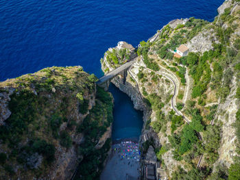 Aerial view of the fiordo di furore beach, amalfi coast