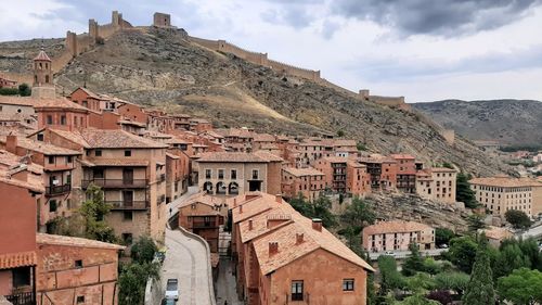 Low angle view of buildings in town