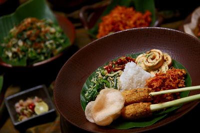 High angle view of food in plate