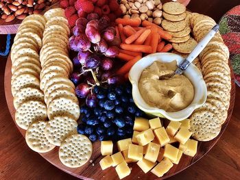 High angle view of breakfast on table