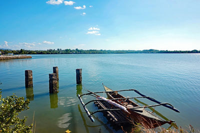 Scenic view of calm lake against blue sky