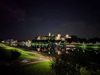 View of illuminated city at night