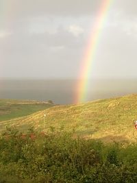 Scenic view of rainbow over landscape