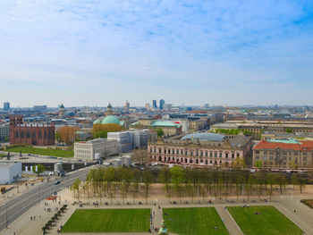 High angle view of buildings in city