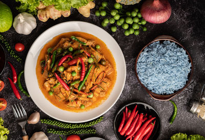 High angle view of food in bowl on table