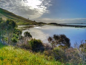 Scenic view of lake against sky