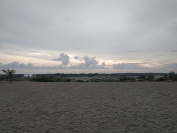 Scenic view of beach against sky during sunset
