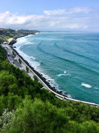 Aerial view of atlantic ocean in biarritz. beach cote des basques and seafront. basque country 