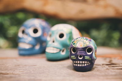 Close-up of mexican sugar skull handcrafted in table