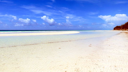 View of beach against cloudy sky