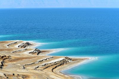 Aerial view of sea against blue sky