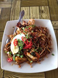 High angle view of food served in plate