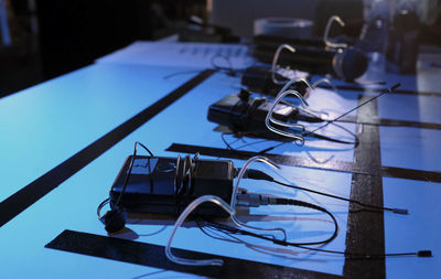 Close-up of security camera on table