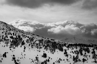 Scenic view of mountains against cloudy sky