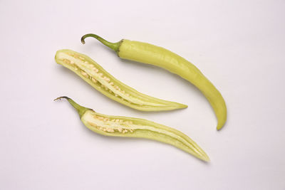 High angle view of bananas on white background