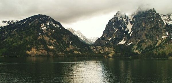 Scenic view of lake against cloudy sky