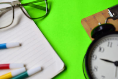 High angle view of multi colored pencils on table
