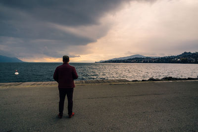 Rear view of man standing on beach