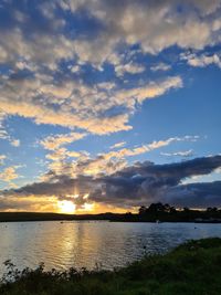 Scenic view of lake against sky during sunset