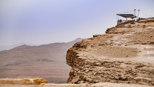 Rock formations on land against clear sky