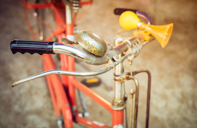 Close-up of bicycle on metal