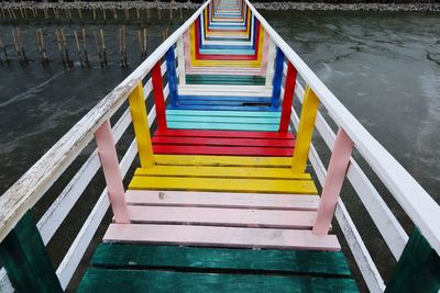 High angle view of multi colored staircase