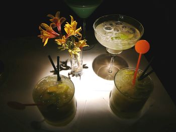 Close-up of wineglass on table