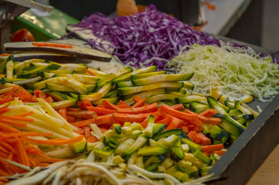 Close-up of chopped vegetables for sale in market