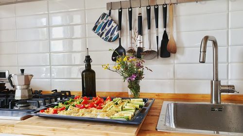 View of vegetables on table at home