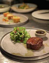 Close-up of food in plate on table