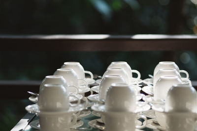 Close-up of white wine bottles