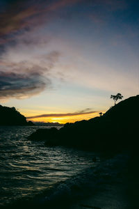 Scenic view of sea against sky at sunset