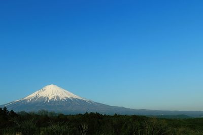Scenic view of mt fuji against clear blue sky