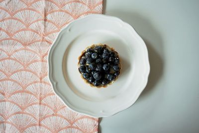 Directly above shot of blueberry cake in plate