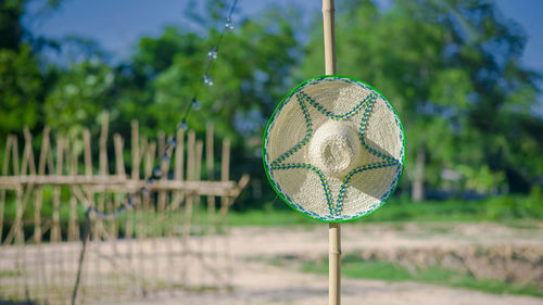 Close-up of ball hanging on field