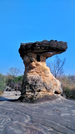 Rock formation against clear blue sky