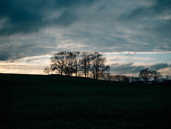 Silhouette trees on field against sky