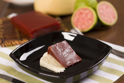 Close-up of dessert in plate on table