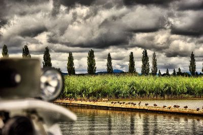 Scenic view of field against cloudy sky