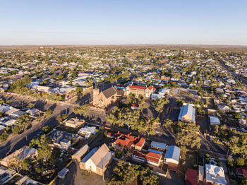 High angle view of townscape against clear sky