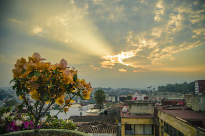 View of cityscape against sky during sunset