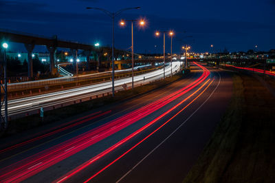 Light trails on highway at night