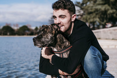 Young man with dog