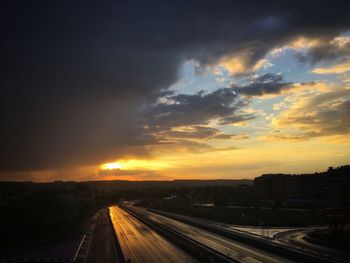 High angle view of highway during sunset