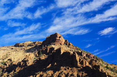 Scenic view of mountains against blue sky