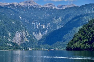 Scenic view of lake by mountains